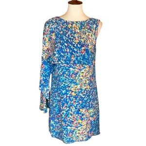 Tracy Reese abstract print silk dress with a draped sleeve Size Small